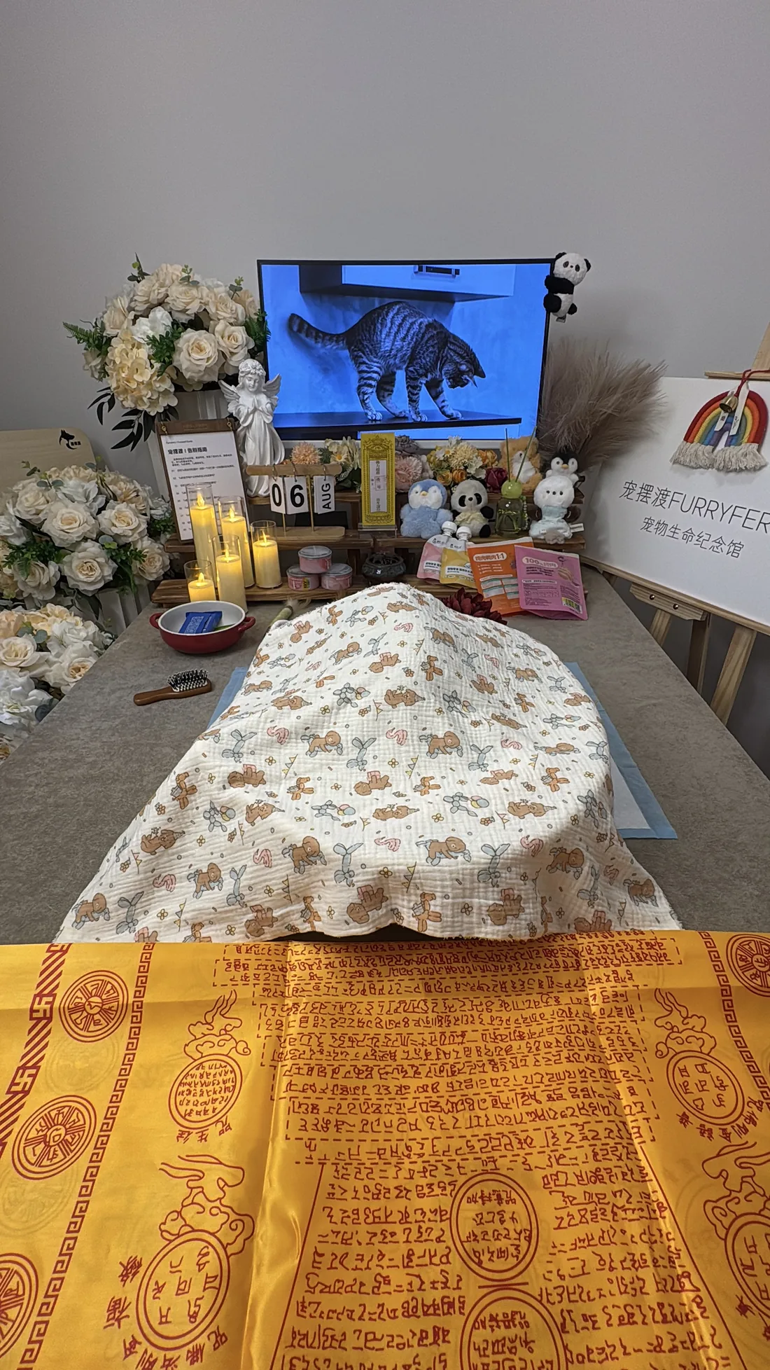 泰州宠物告别仪式中的鲜花与纪念照片